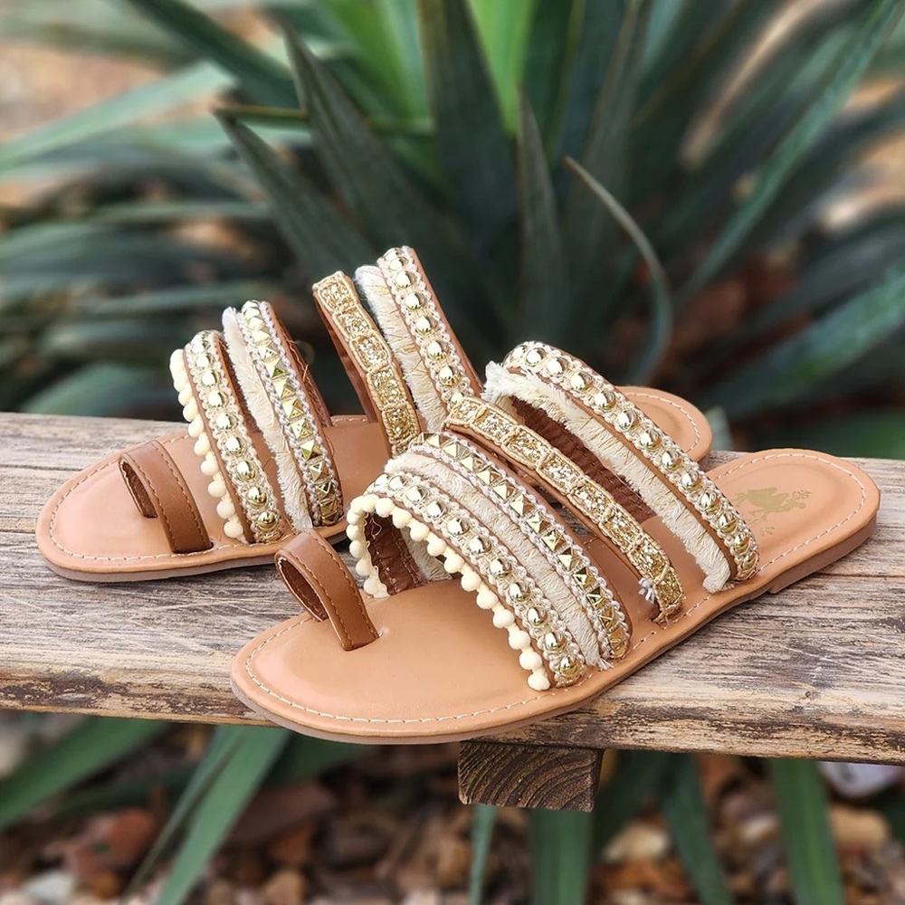 Champagne Boho Camel Threads Sandals ✨